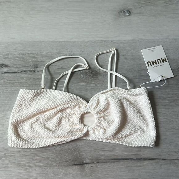 Show me your MUMU Bembe Bandeau ivory Scrunch swimsuit top size:XL NWT in packag - Picture 6 of 6